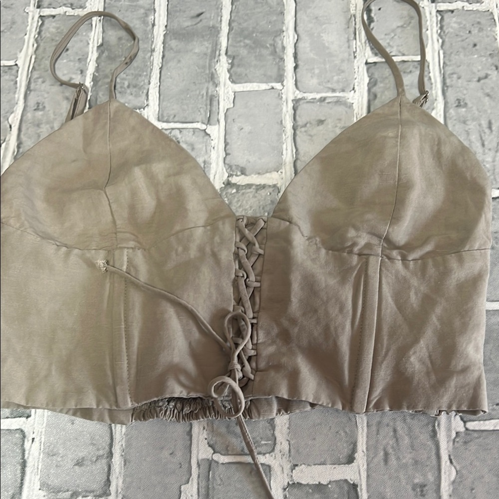 Women's Tan Lace-Up Crop Top